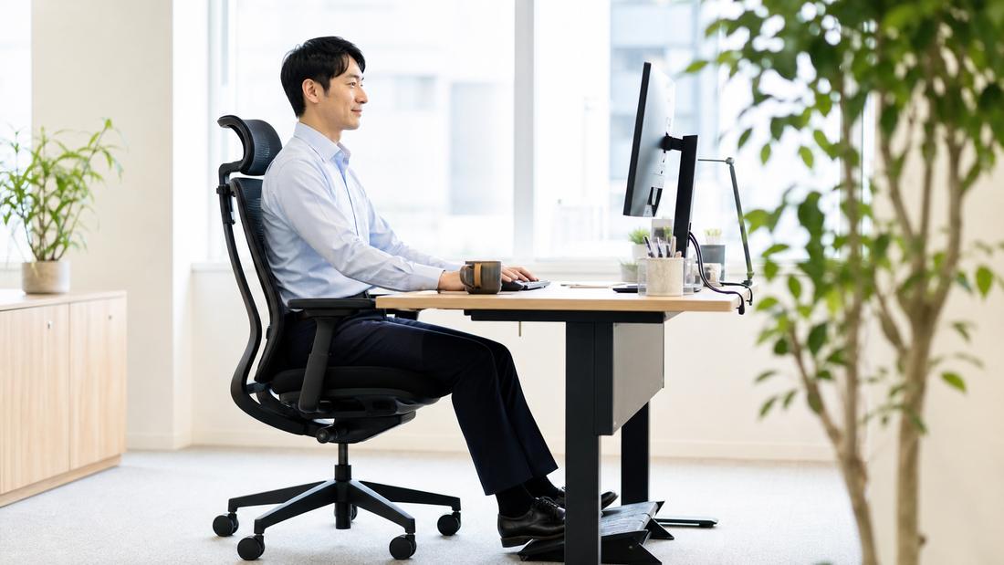 正しい姿勢でデスクワークする社員のイメージ
