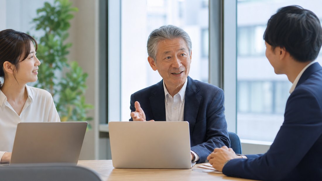 ミーティングに参加するシニア社員のイメージ