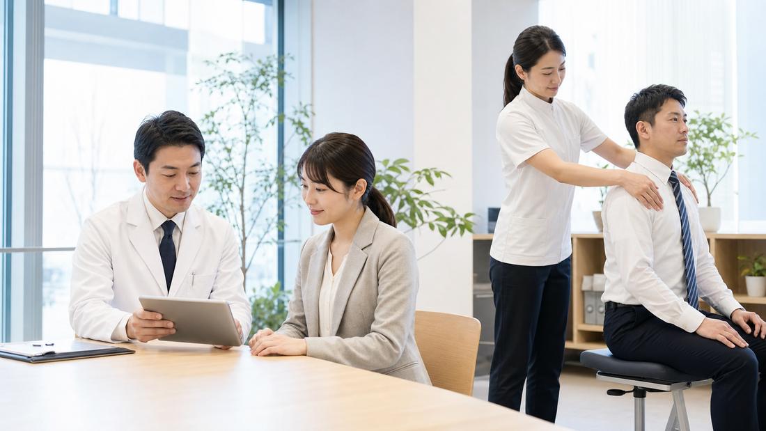 医療従事者と社員が面談しているイメージ