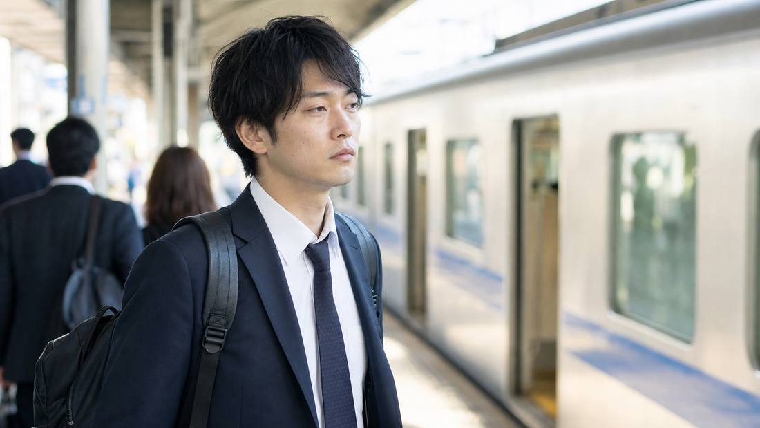 通勤中の混雑したホーム