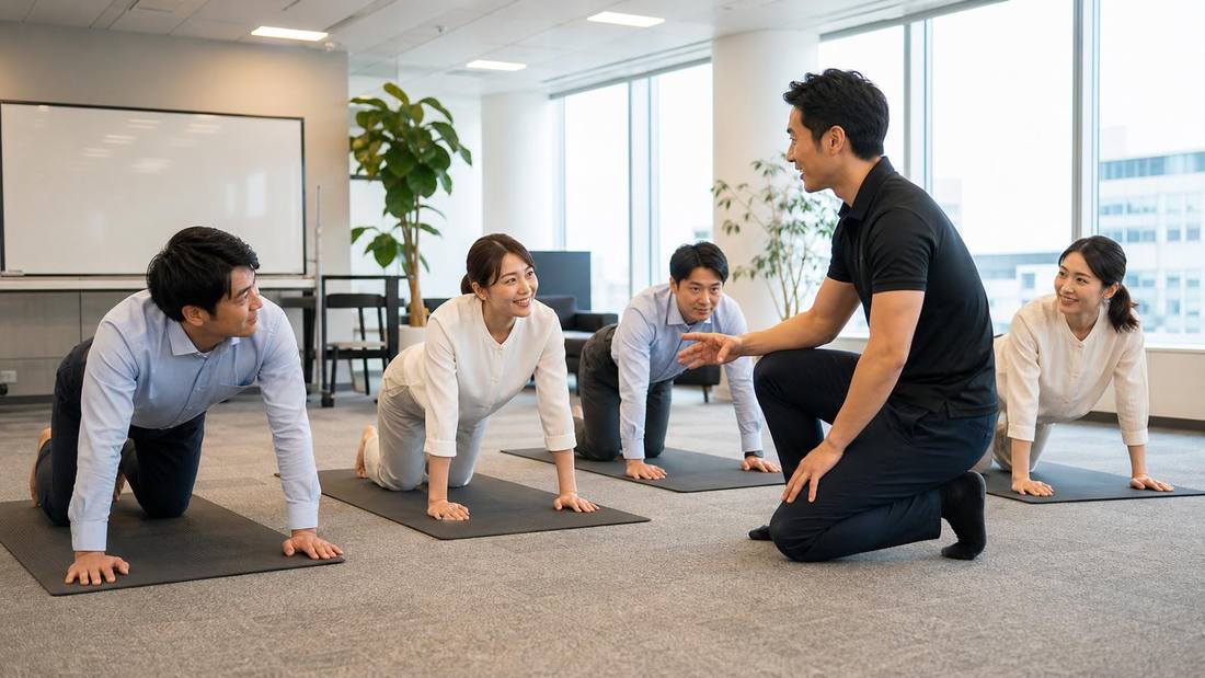 オフィスで運動する社員のイメージ